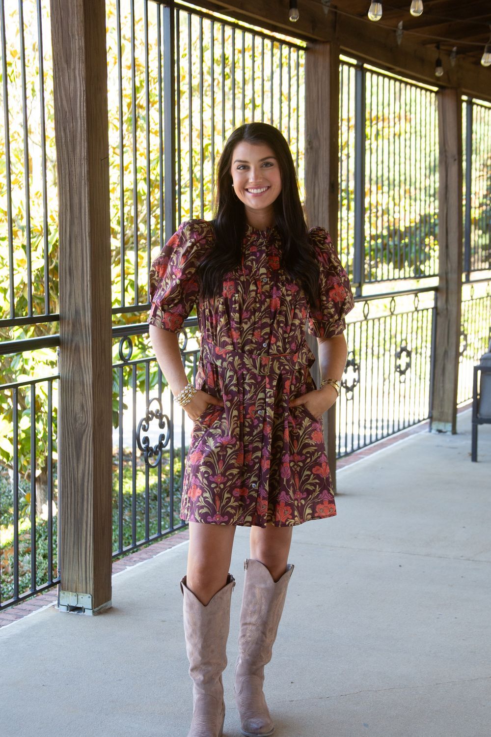 Inspiring Moments Botanical Print Puff Sleeve Buckle Belt Mini Dress