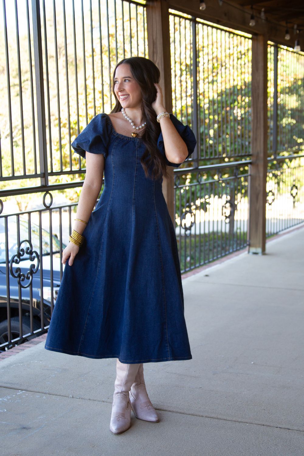 Very Venice Mineral Washed Puff Sleeve Midi Dress