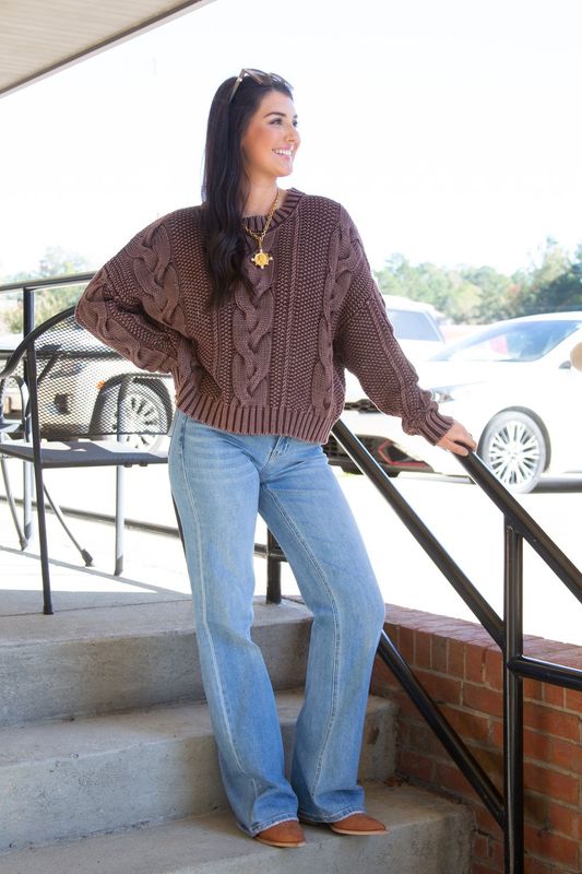 Sway with Me Washed Cable Knit Sweater