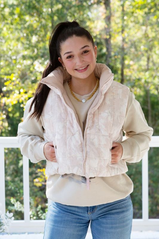 Moving On Printed Cropped Puffer Vest