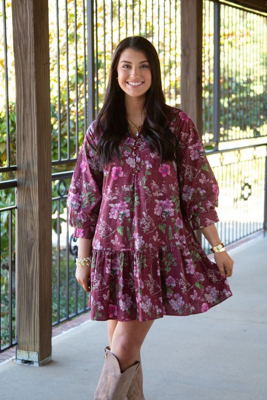 Successful Style 3/4 Sleeve Floral Mini Dress