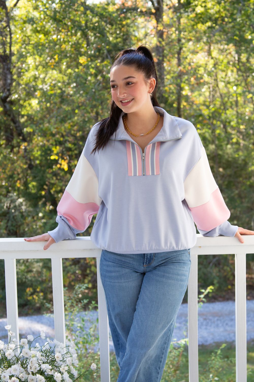 Gotta Go Far Half Zip Color Block Sweatshirt