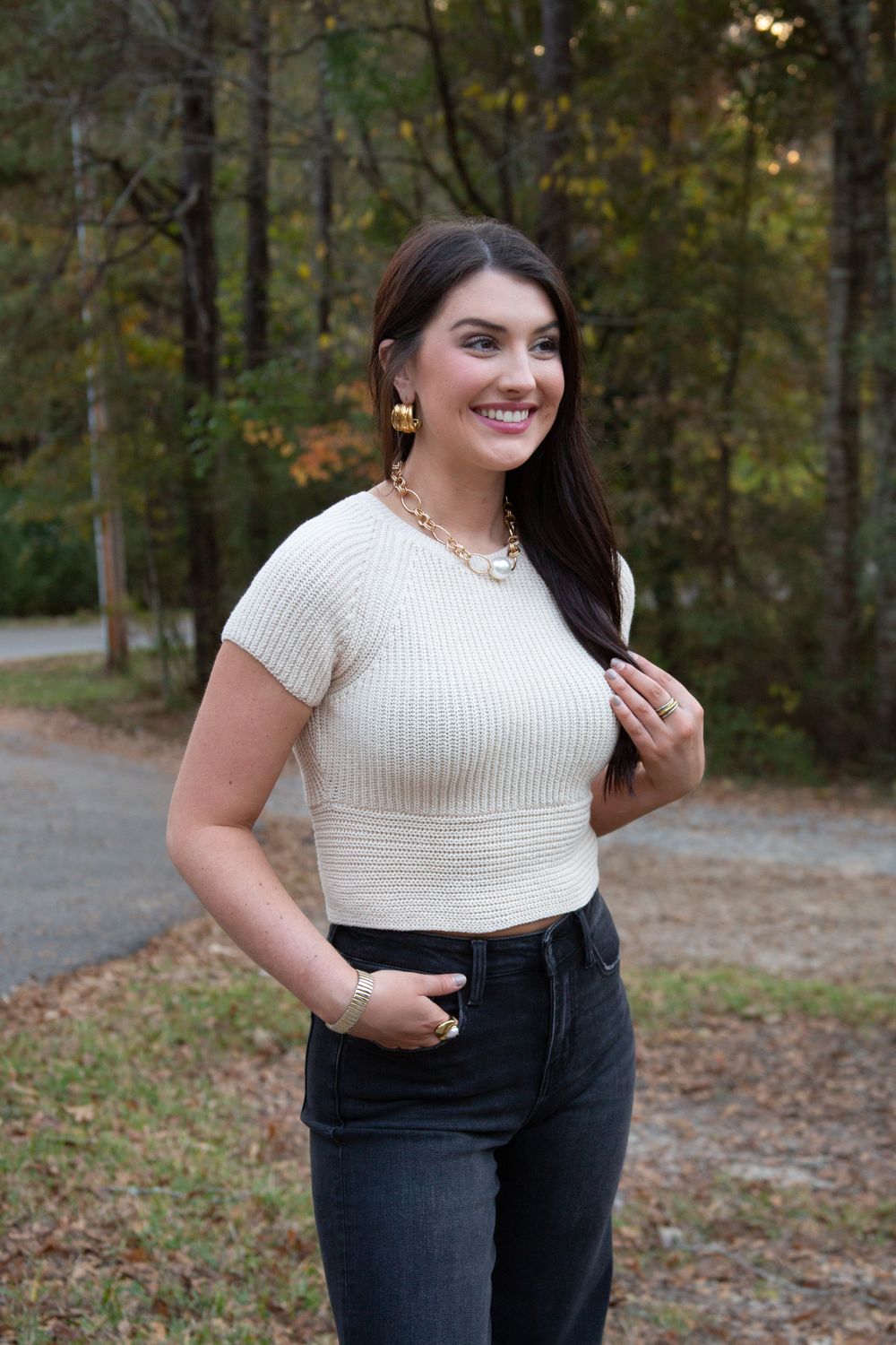 Moonlight Madness Round Neck Short Sleeve Back Tie Knit Top