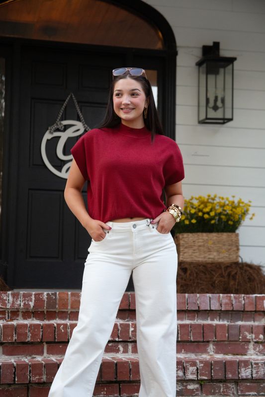 Softly Spoken Mock Neck Short Sleeve Top