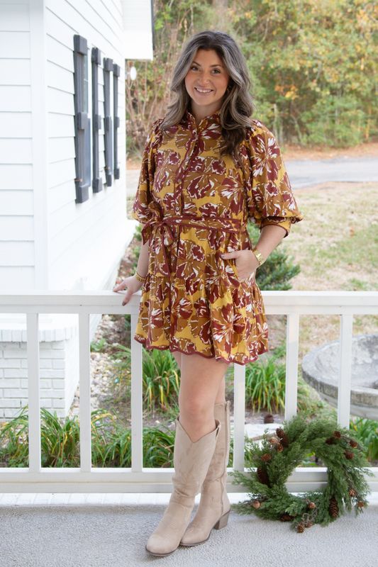 Hold Me Tight Floral Print 3/4 Sleeve Mini Dress