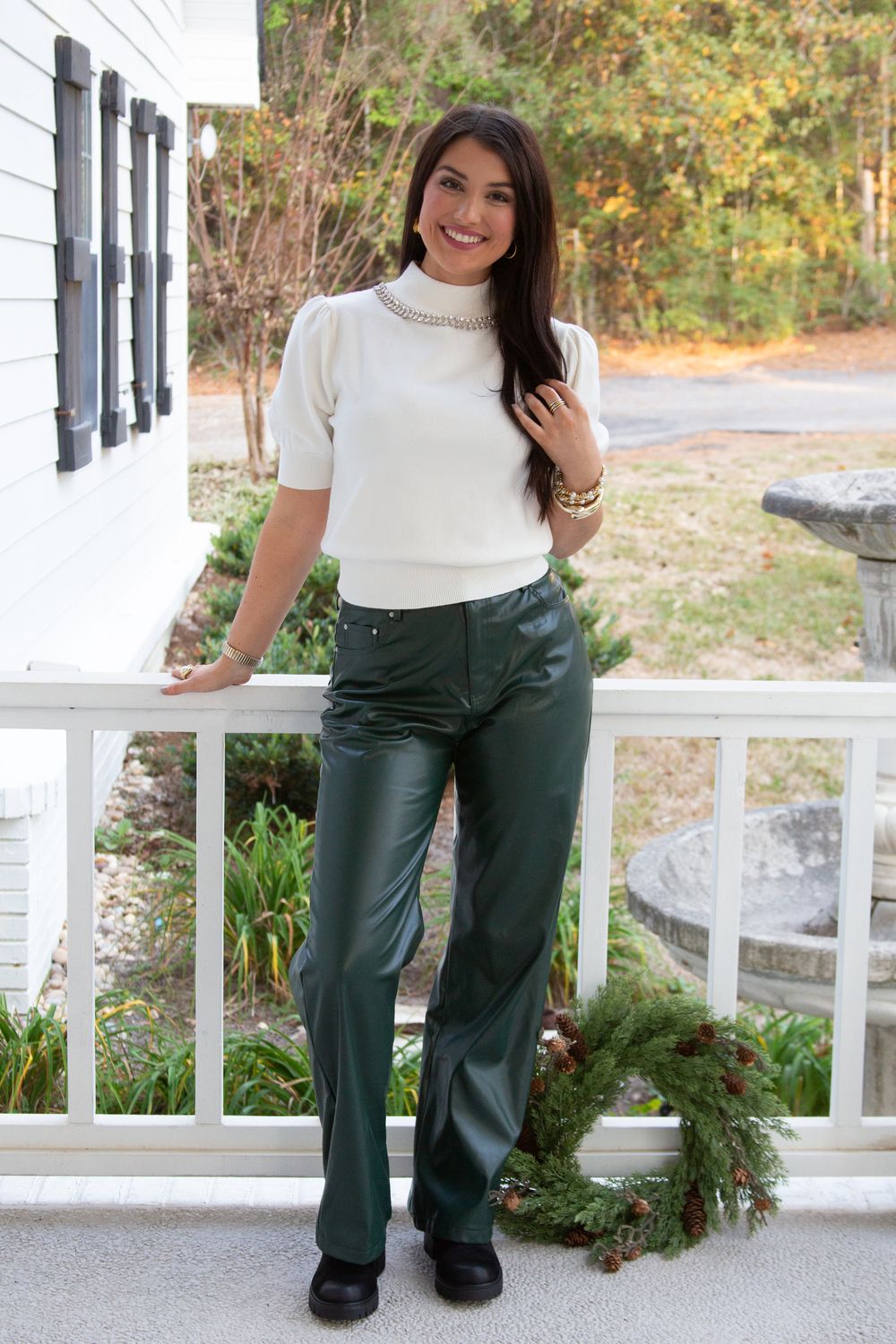 New Energy Puff Sleeve Rhinestone Neck Sweater Top