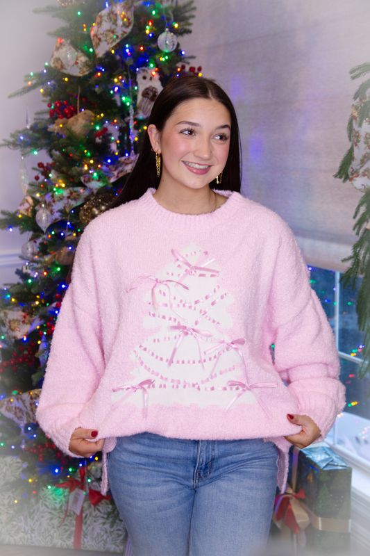 Christmas Tree Satin Bow Detail Sweater
