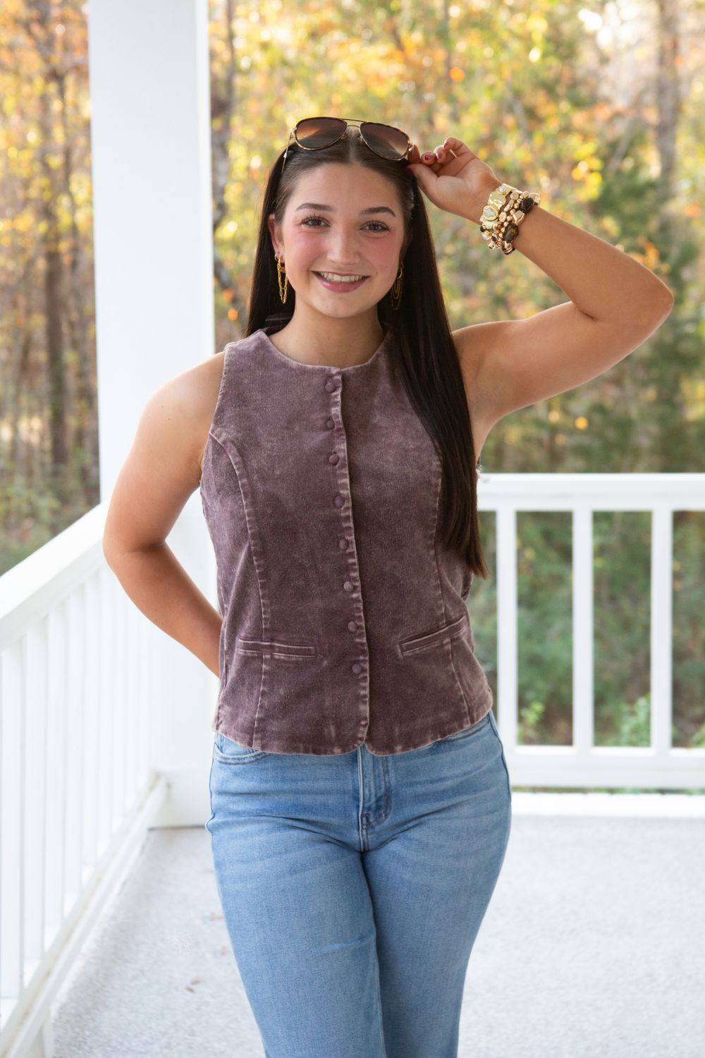 Outshining You Mineral Washed Sleek Buttoned Vest