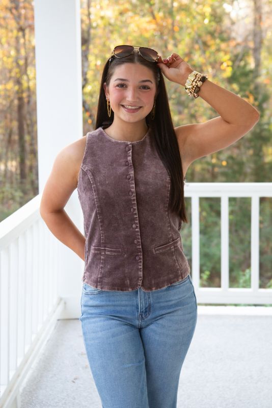 Outshining You Mineral Washed Sleek Buttoned Vest