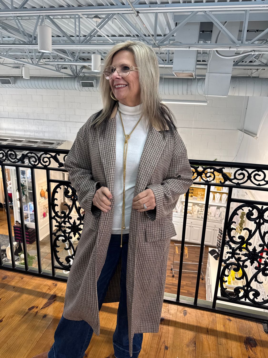 Make My Day Contrast Collar Oversized Check Jacket