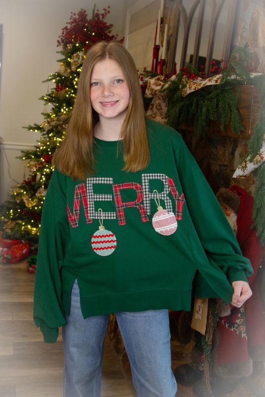 Merry Ornament Patchwork Oversized Pullover