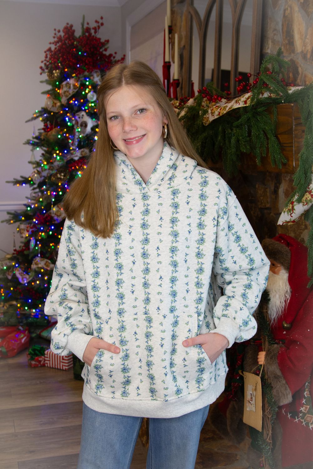 Felt Cute Floral Fleece Oversized Hoodie