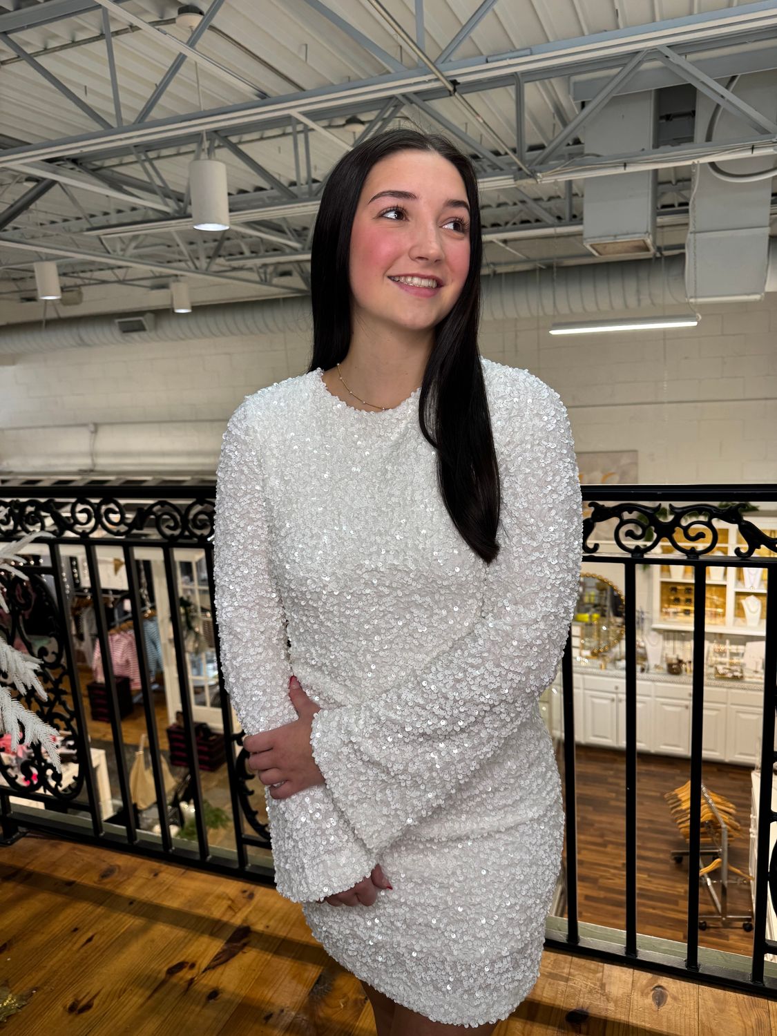 Keep the Composure Back Bow Detail Sequin Dress