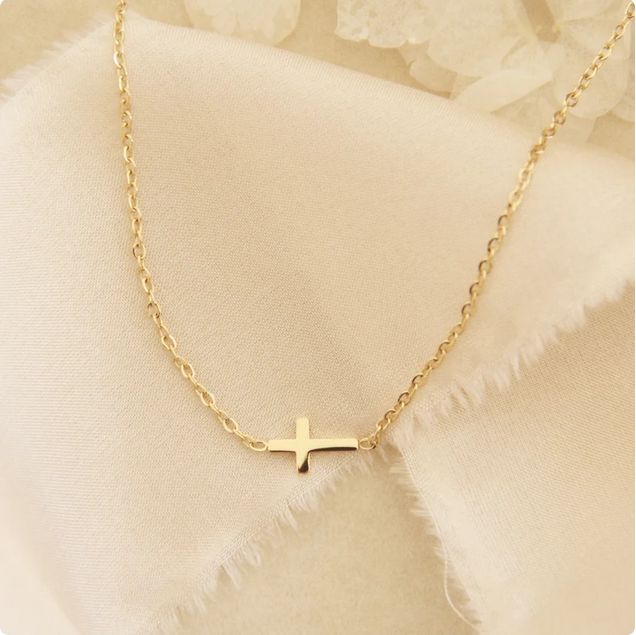 Dainty Sideways Cross Necklace YELLOW GOLD