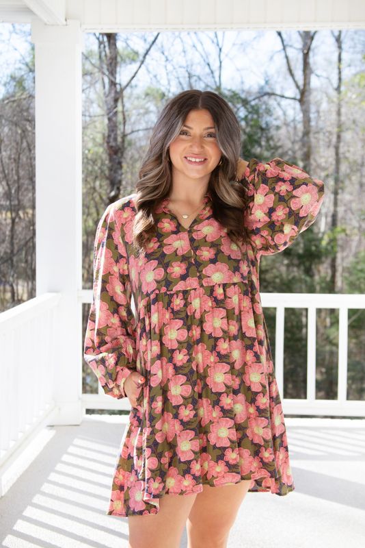 Sip &amp; Shop Balloon Sleeve Floral Babydoll Dress