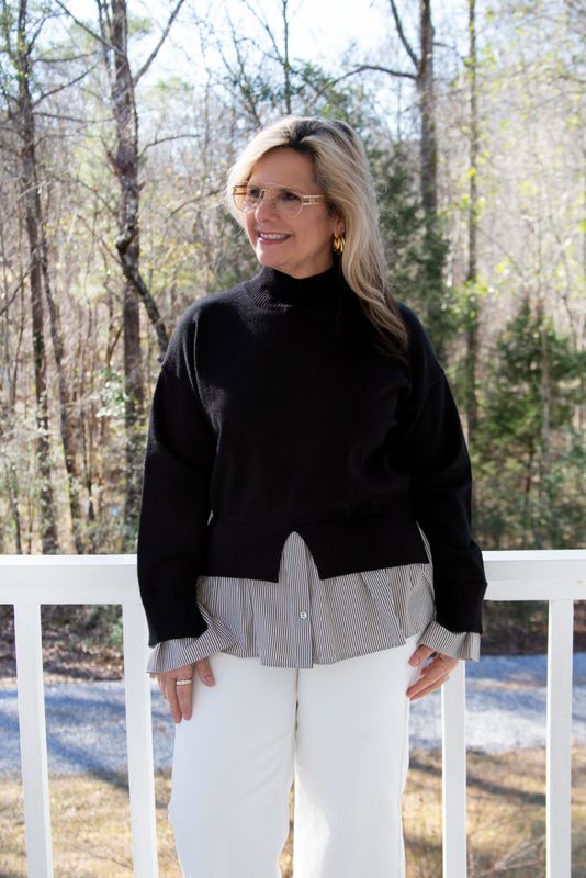 Twisted Theories Sweater Vest Striped Button Down Top