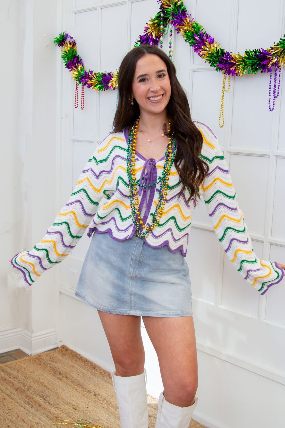 Mardi Pardi Stripe Tie Cardigan