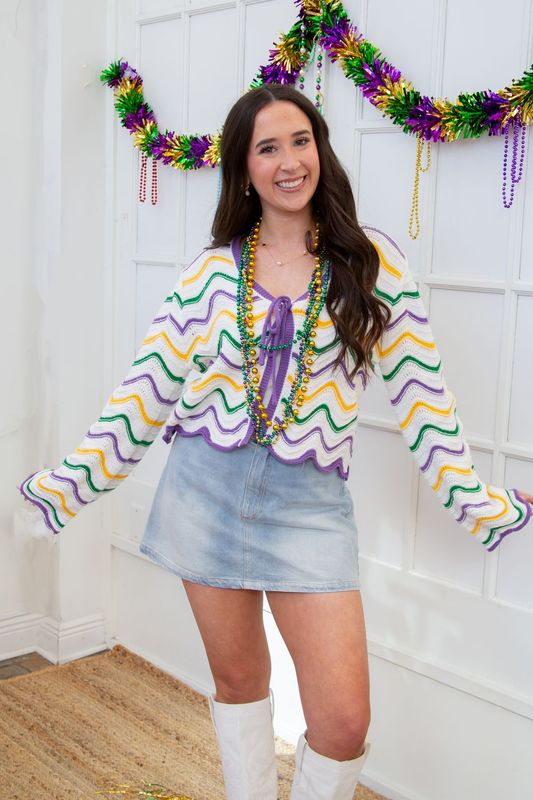 Mardi Pardi Stripe Tie Cardigan