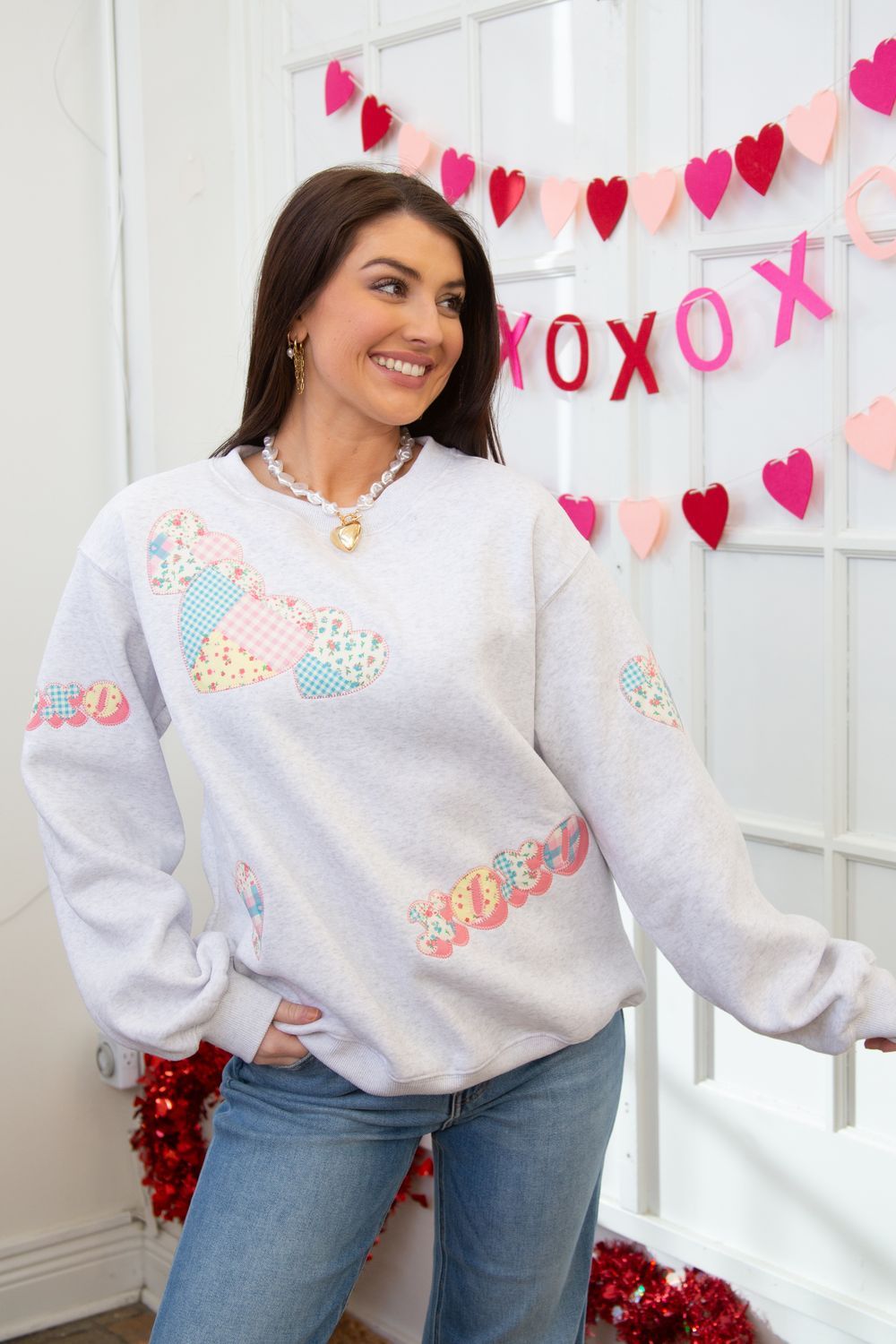 Heart Xoxo Patchwork Embroidery Sweatshirt