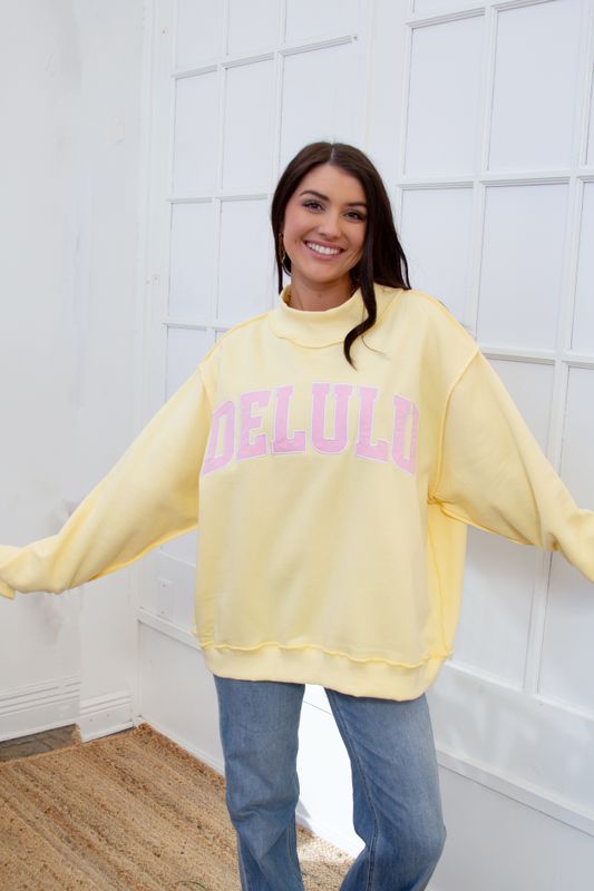 DELULU Embroidered Mock Neck Sweatshirt