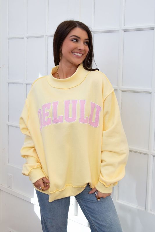 DELULU Embroidered Mock Neck Sweatshirt