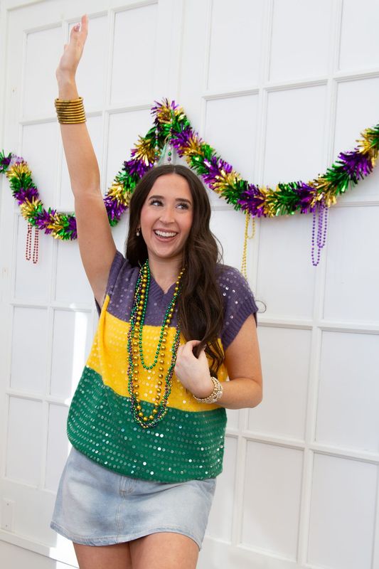 Sequin Mardi Gras Sweater Vest
