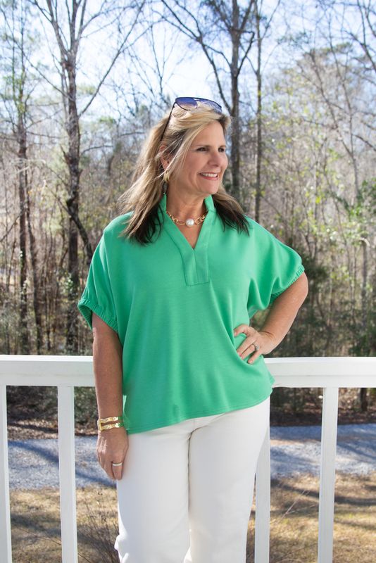 Keep Talking Casual Split V Neck Collar Band Top