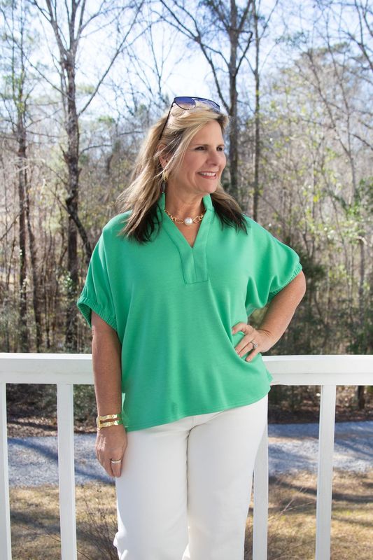 Keep Talking Casual Split V Neck Collar Band Top