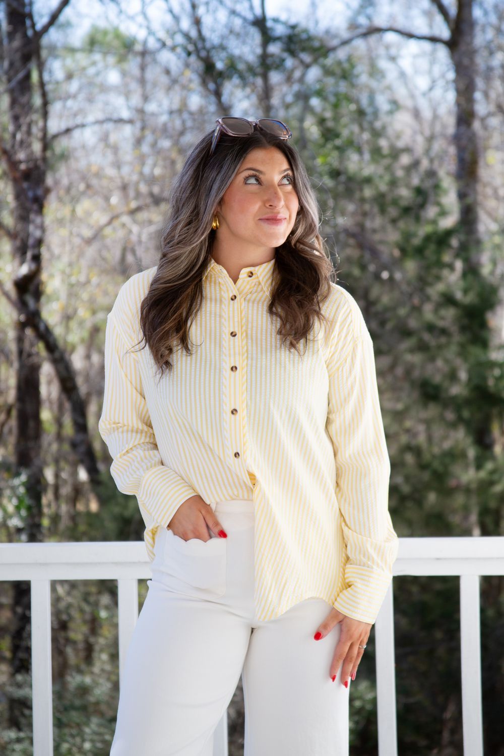 Through the Seasons Striped Button Down LS Top