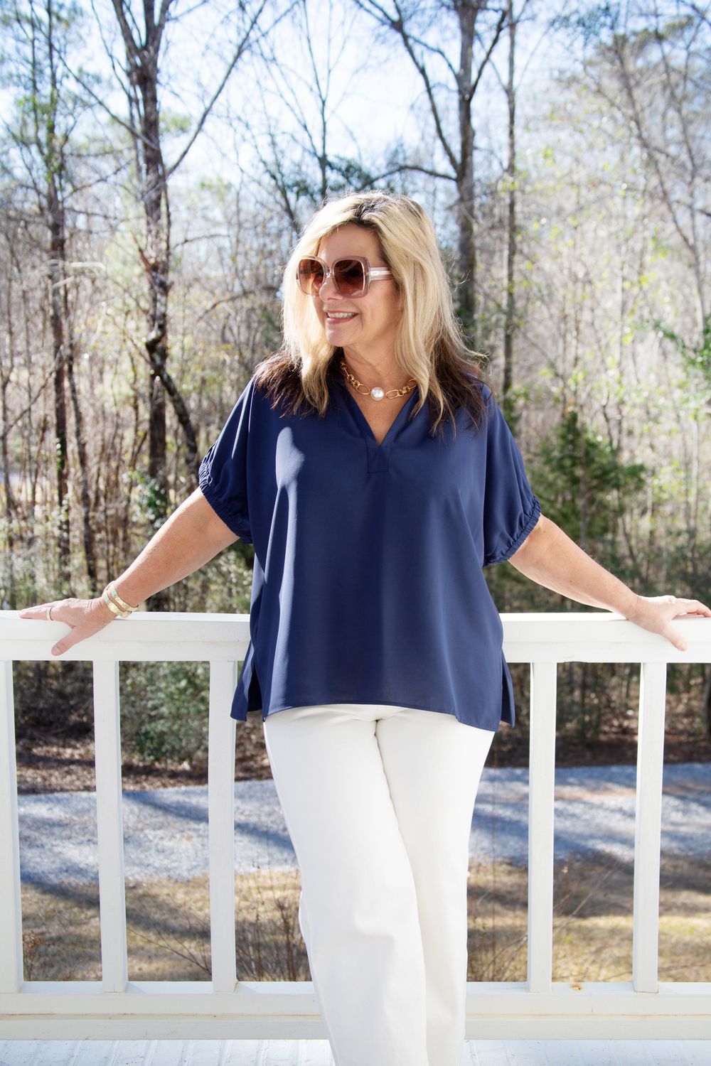 Comfortable Charm Split Collar V Neck Top