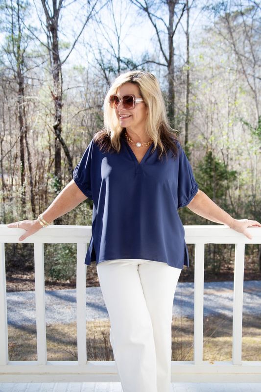 Comfortable Charm Split Collar V Neck Top