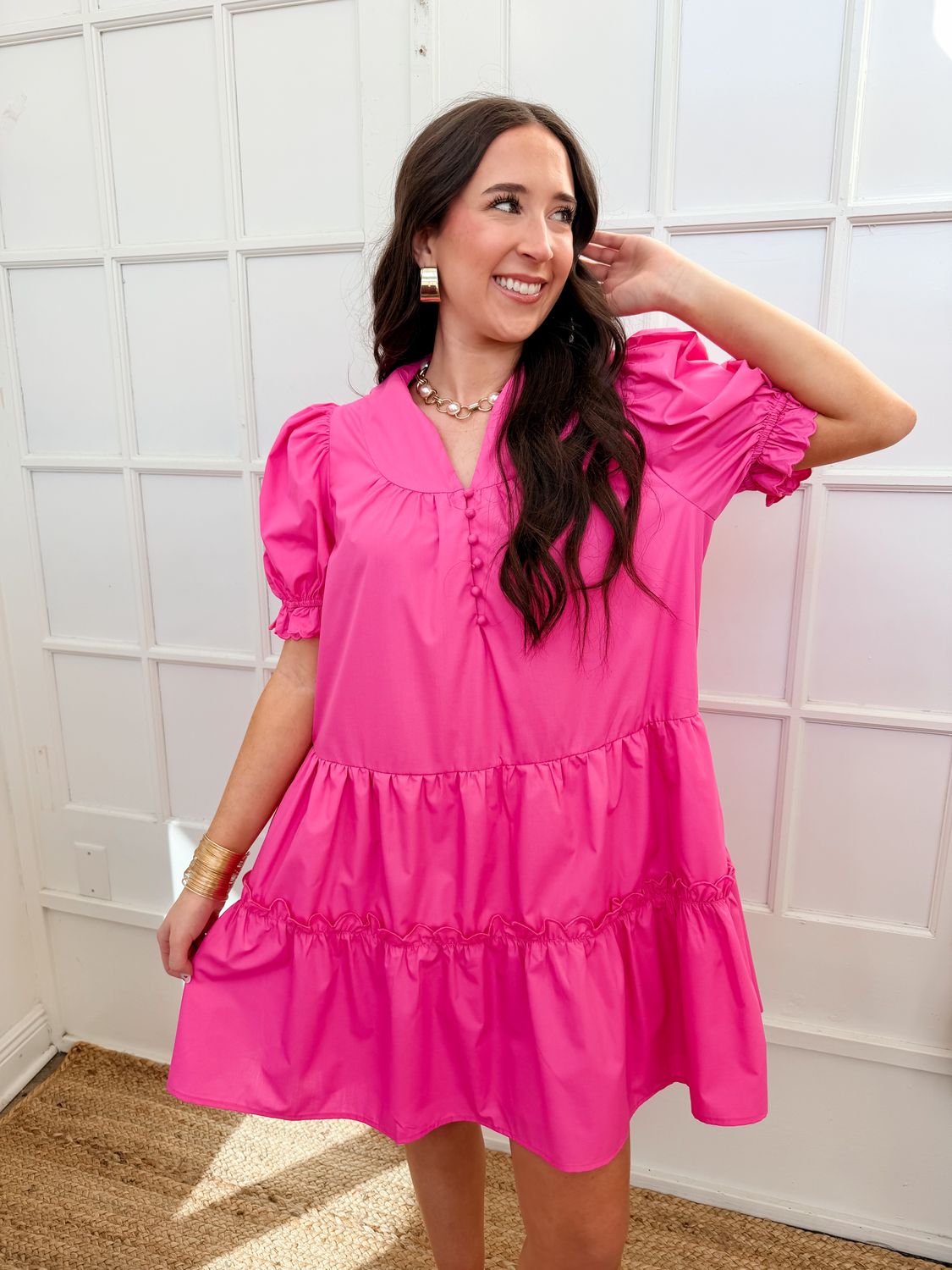 Breaking Hearts Puff Sleeve Ruffle Hem Mini Dress