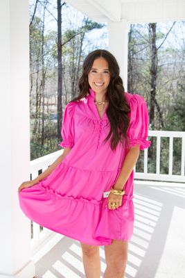 Breaking Hearts Puff Sleeve Ruffle Hem Mini Dress