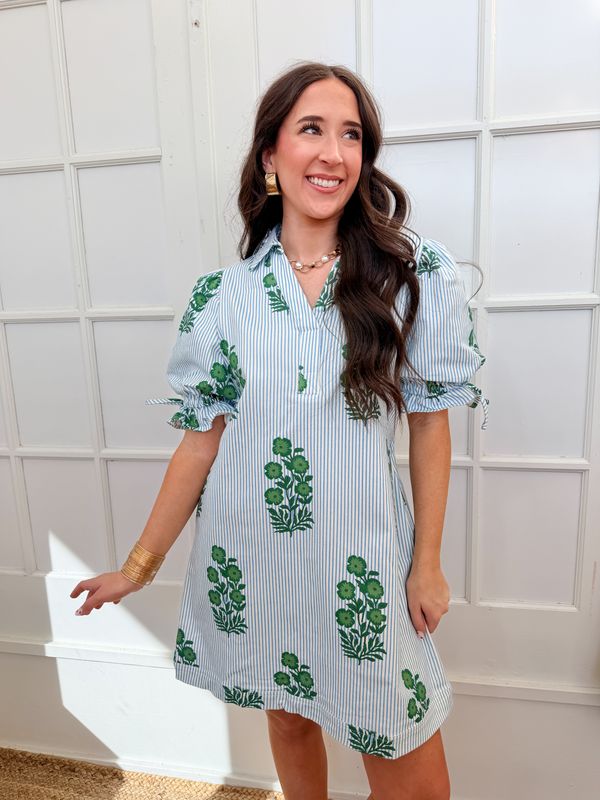 Skips Through the Garden Striped Floral Mini Dress