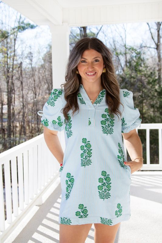 Skips Through the Garden Striped Floral Mini Dress