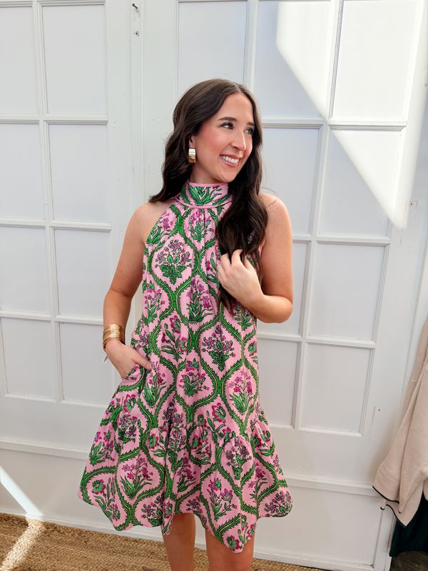 So Enchanting Botanical Halter Mini Dress