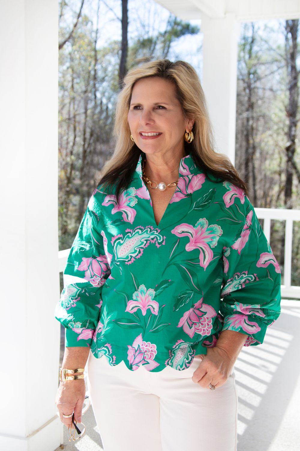 Always on My Mind LS Scallop Hem Floral Top