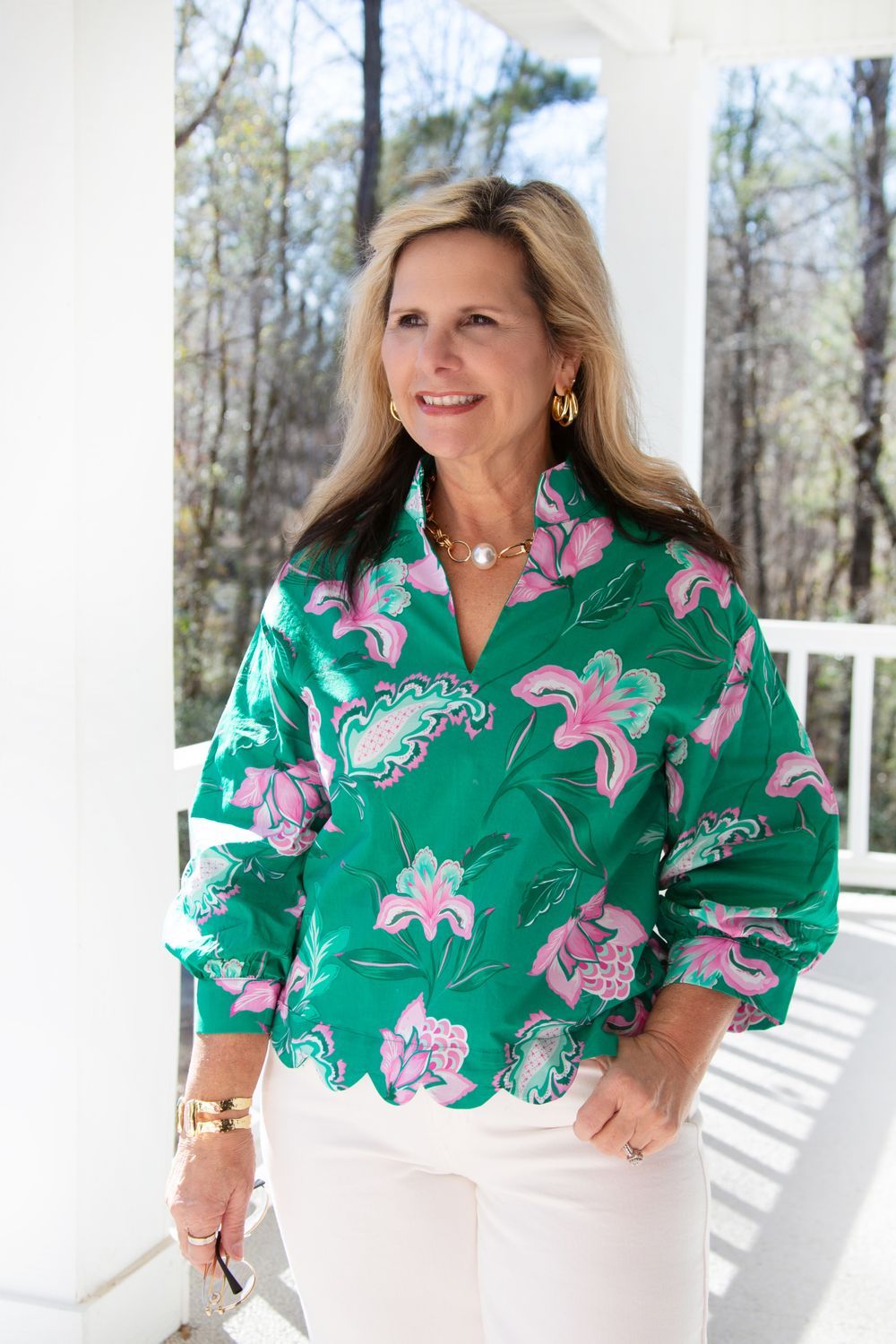 Always on My Mind LS Scallop Hem Floral Top