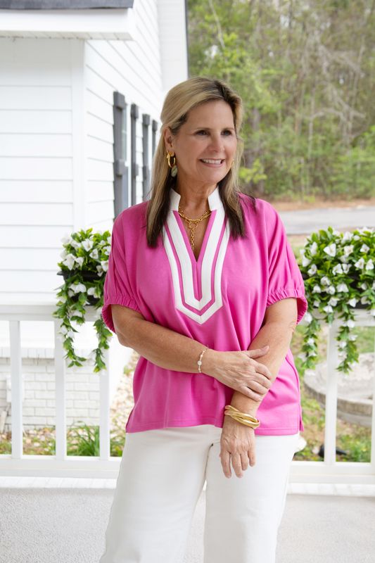 Loving Easy Accent Striped V Neck Top