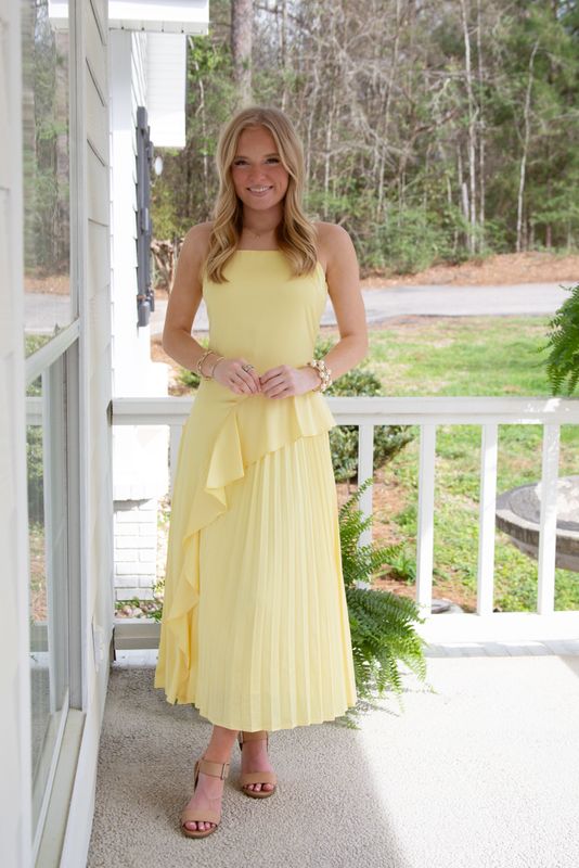 Under the Sun Asymmetric Ruffle Square Neck Dress