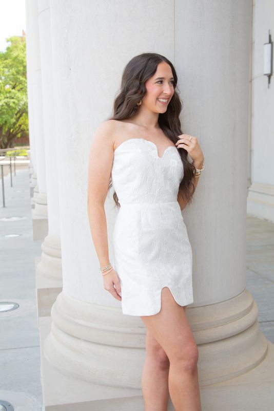 Going Gracefully Floral Jacquard Wavy Cutout Mini Dress