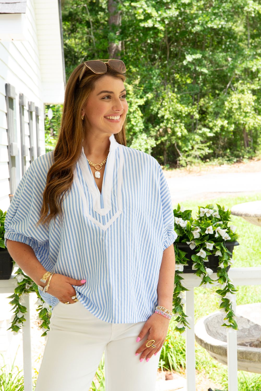 Blurred Lines Dolman Contrast V Neck Striped Top