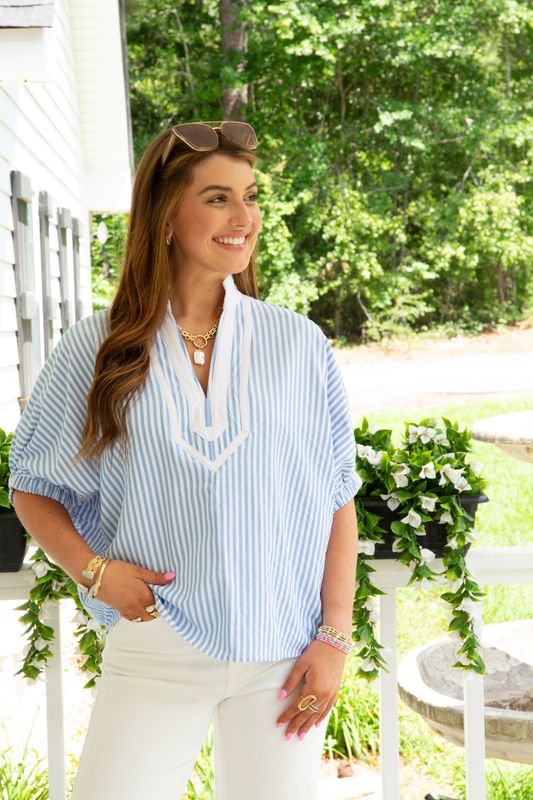 Blurred Lines Dolman Contrast V Neck Striped Top