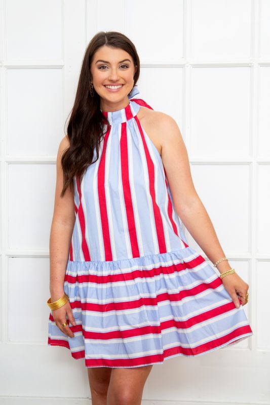 What About Us Striped Halter Mini Dress