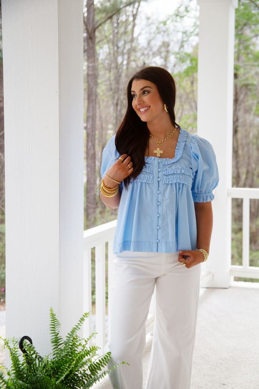 Take a Moment Ruffle Button Down Top