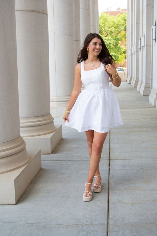 Dressed to the Max Embroidered Square Neck Mini Dress