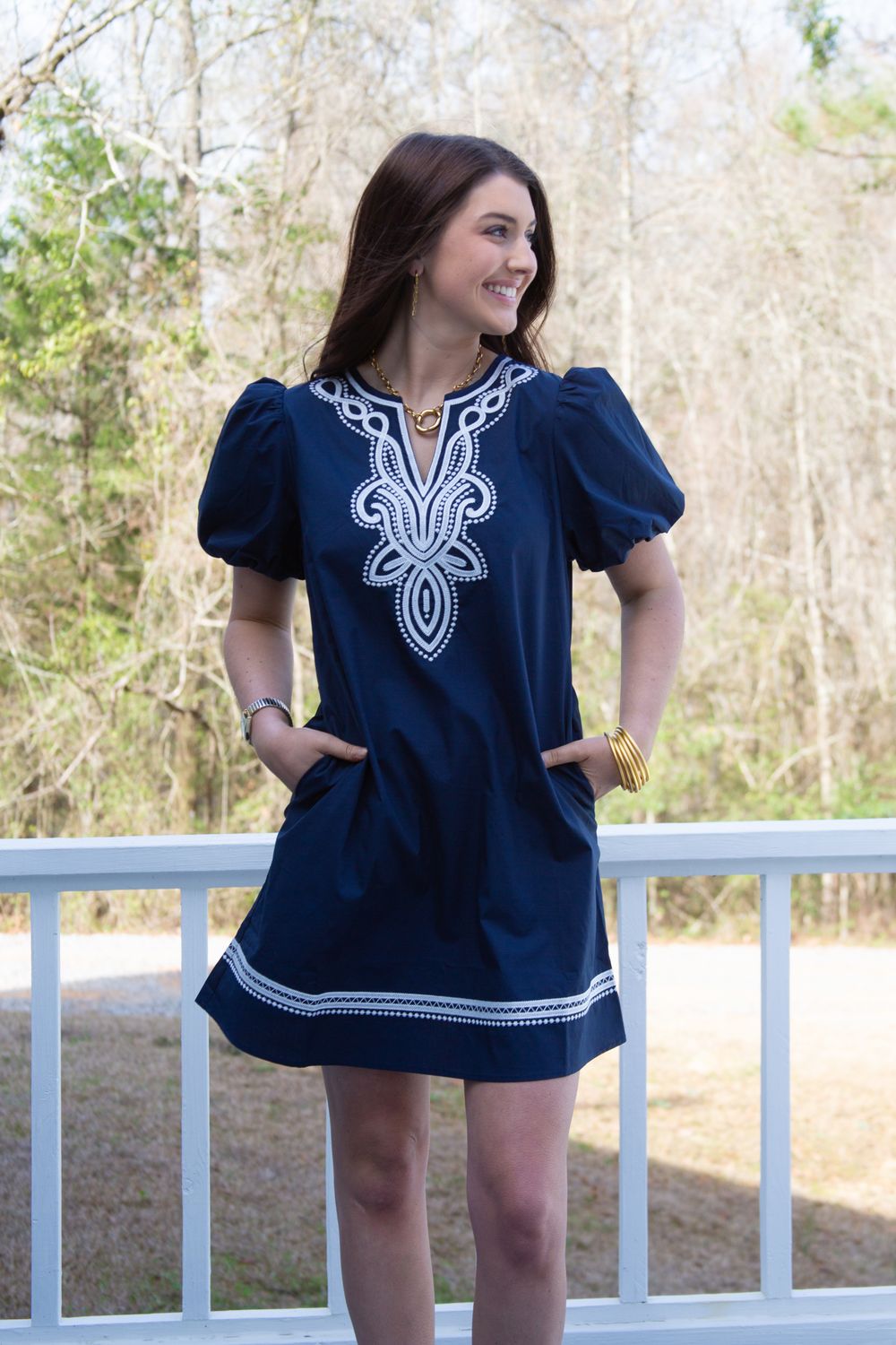 Sophisticated Smile Embroidery Accent Shift Dress