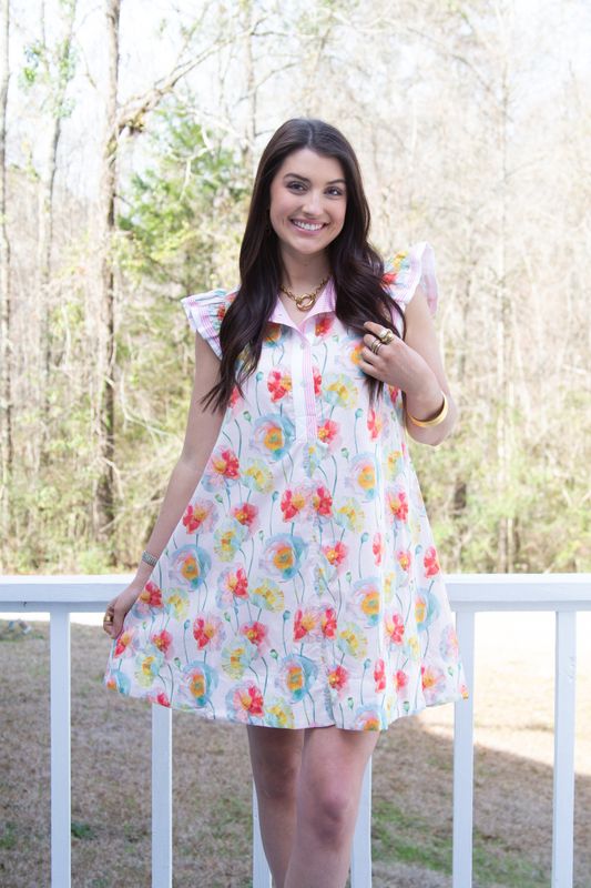 Amusing Adventure Ruffled Cap Sleeve Floral Dress
