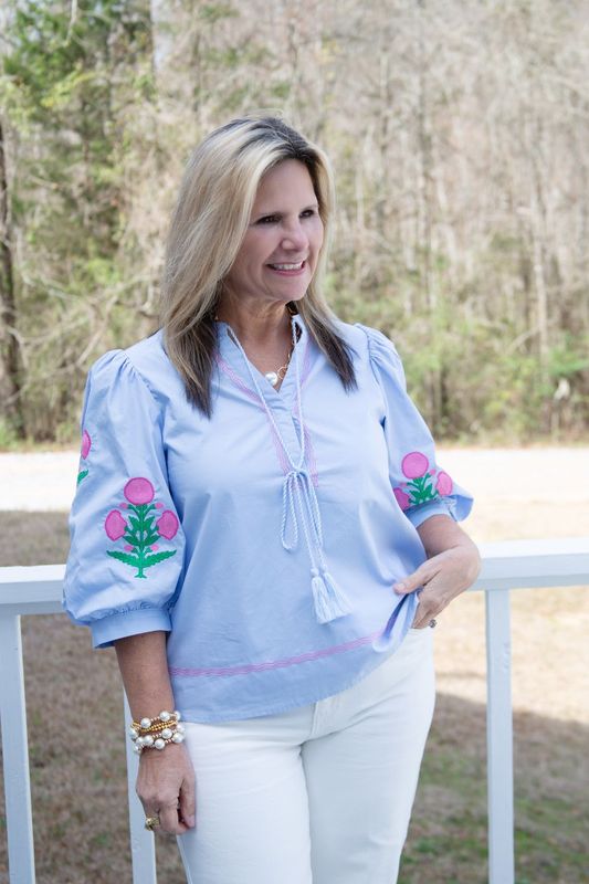 What a Wildflower Embroidery Accent 3/4 Sleeve Top
