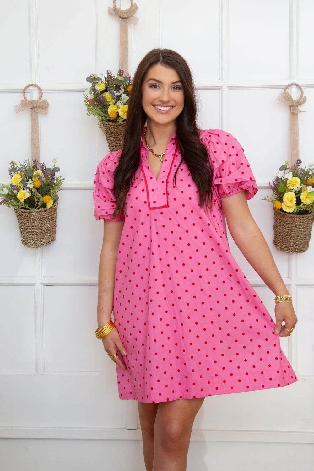 Reflecting You Layered Sleeve Polka Dot Dress